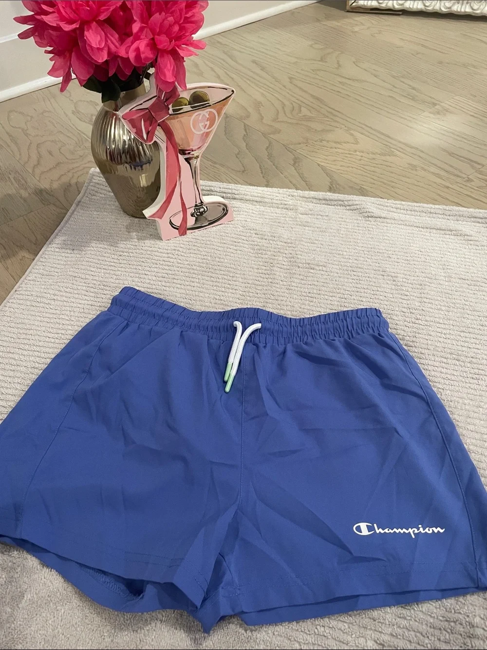 Champion Mint Green Tee with Multicolor Yoke & Royal Blue Shorts